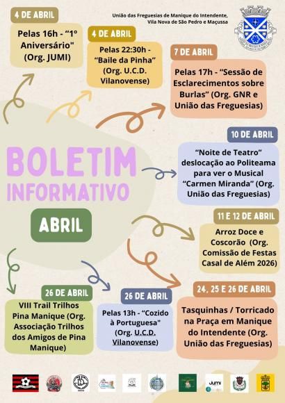 Atividades do m&ecirc;s de Abril das Associa&ccedil;&otilde;es/Institui&ccedil;&otilde;es da Uni&atilde;o das Freguesias.