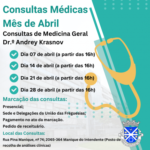 Consultas para o Dr. Andrey Krasnov no m&ecirc;s de abril.