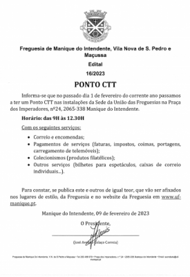 Edital 16/2023 - Ponto CTT