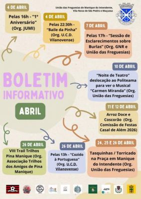 Atividades do m&ecirc;s de Abril das Associa&ccedil;&otilde;es/Institui&ccedil;&otilde;es da Uni&atilde;o das Freguesias.