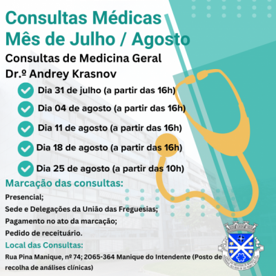 Consultas de julho e agosto do Dr.&ordm; Andrey Krasnov.